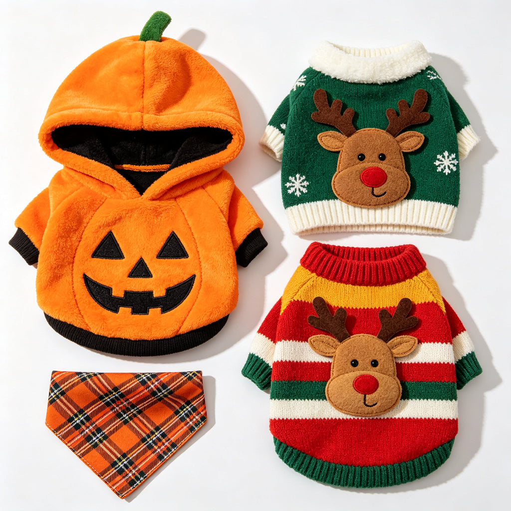 Christmas Dog Sweater — Reindeer Pattern, Knitted